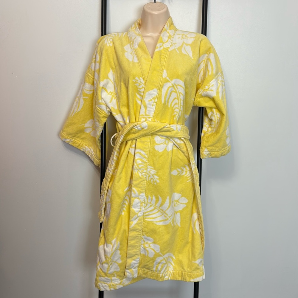 Vintage Cypress Cotton Palm Floral Yellow White Robe Women Size L